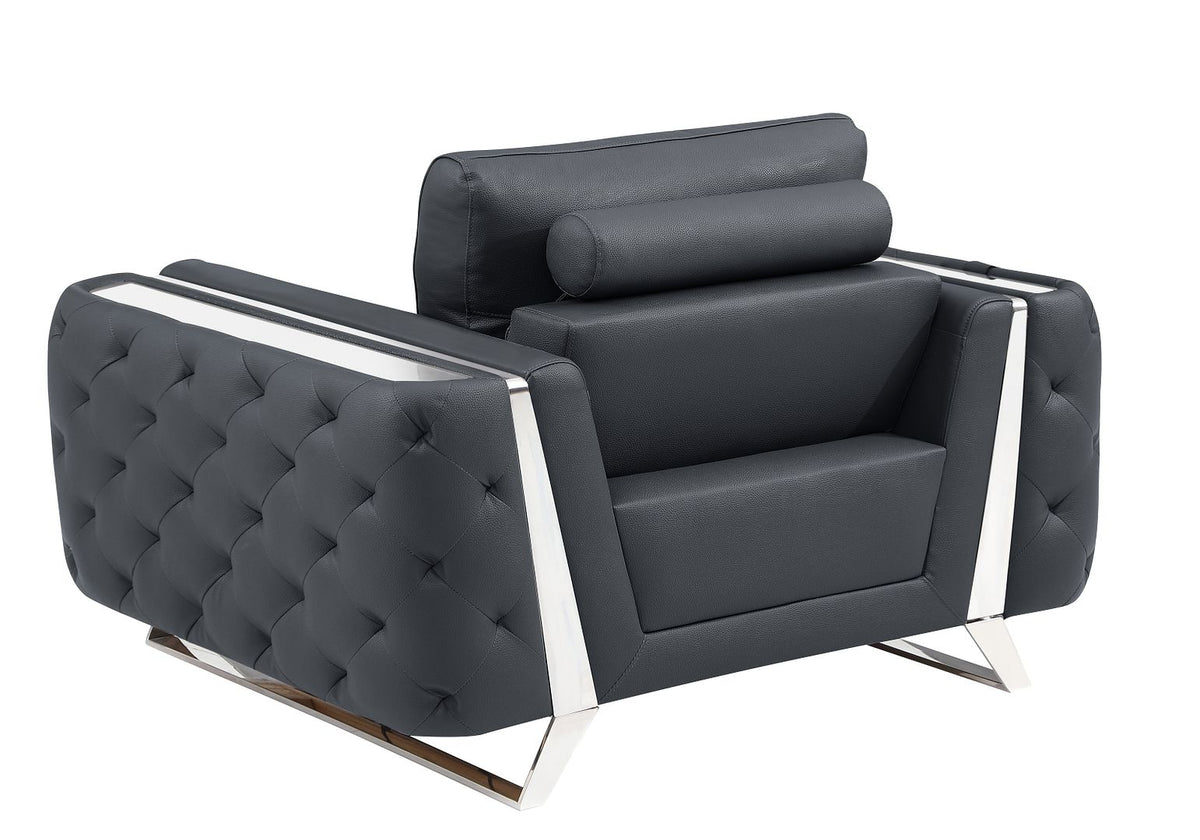 1050 Divanitalia 2-Piece Sofa Set in Top-grain Italian Leather - Dark Grey - SKU 1050-DK-GRAY-3PC - view 13