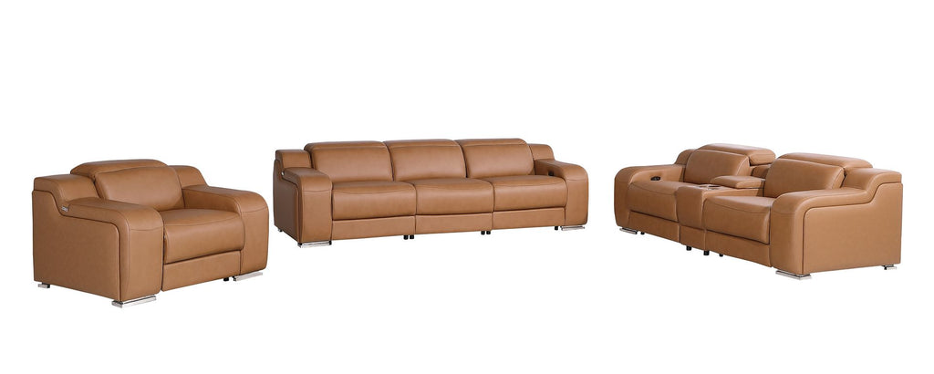 1116 Divanitalia 7-Piece Modular Power Reclining Sofa, Loveseat & Chair Set in Top Grain Italian Leather with 5 Power Recliners & Power Headrests - Cognac - SKU 1116-COGNAC-7.5-HT-3PC - view 3