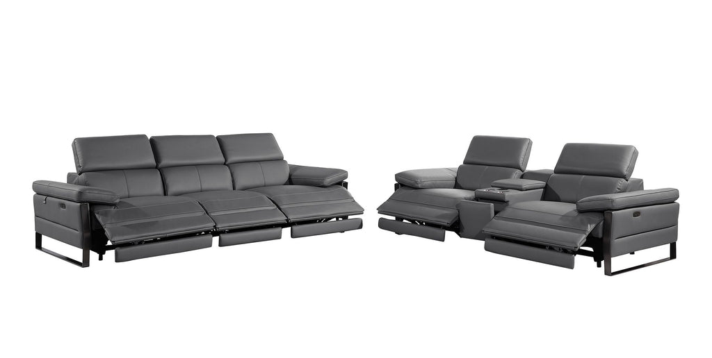 1246 Divanitalia Modular Power Triple Reclining Sofa and Console Loveseat Set with Power Headrests - Top Grain Italian Leather - Dark Grey - SKU 1246-DK-GREY-6.5-HT-2PC - view 4