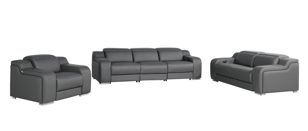 1116 Divanitalia 6-Piece Modular Power Reclining Sofa, Loveseat & Chair Set in Top Grain Italian Leather with 5 Power Recliners & Power Headrests - Dark Grey - SKU 1116-DK_GREY-6.5-HT-3PC - view 3