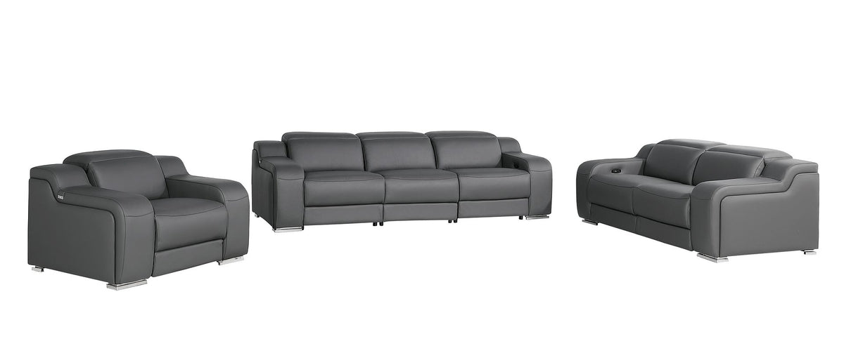 1116 Divanitalia 6-Piece Modular Power Reclining Sofa, Loveseat & Chair Set in Top Grain Italian Leather with 5 Power Recliners & Power Headrests - Dark Grey - SKU 1116-DK_GREY-6.5-HT-3PC - view 3