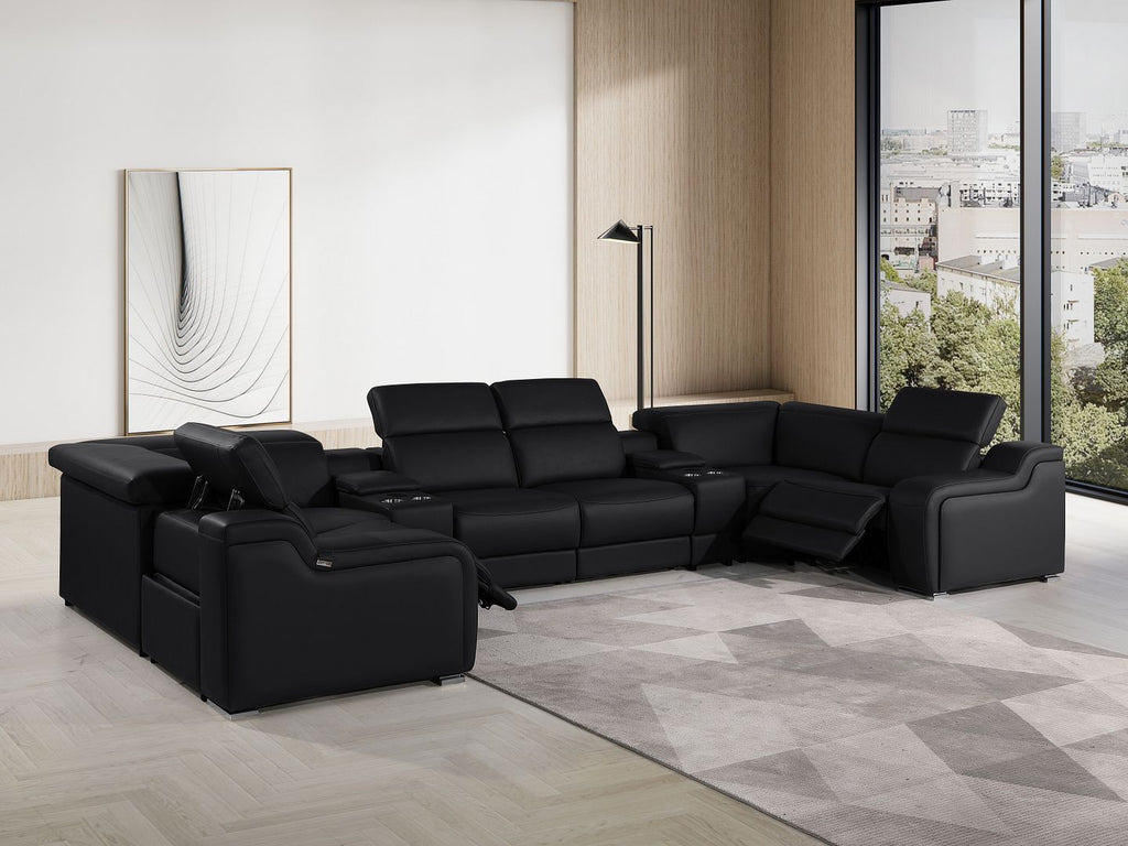 1116 Divanitalia 8-Piece U-Shaped Sectional Sofa in Top Grain Italian Leather with 2 Power Recliners & Power Headrests - Black - SKU 1116-BLACK-8PC-2PWR-U-SECTIONAL-GROUP - view 2