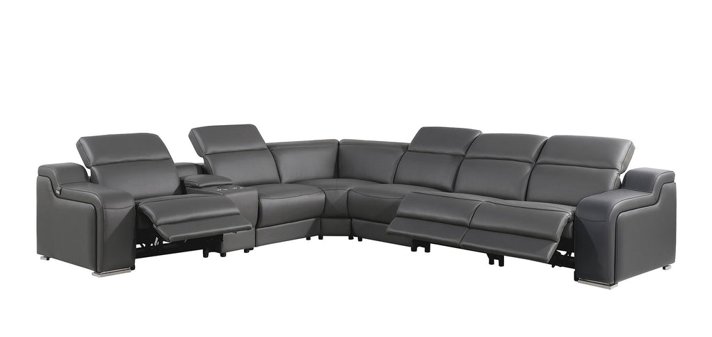 1116 Divanitalia 7-Piece L-Shaped Sectional Sofa in Top Grain Italian Leather with 3 Power Recliners & Power Headrests - Dark Grey - SKU 1116-DK-GREY-7PC-3PWR-SECTIONAL- GROUP - view 3