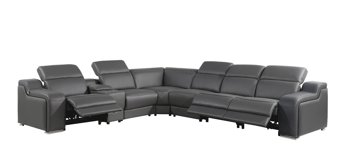 1116 Divanitalia 7-Piece L-Shaped Sectional Sofa in Top Grain Italian Leather with 3 Power Recliners & Power Headrests - Dark Grey - SKU 1116-DK-GREY-7PC-3PWR-SECTIONAL- GROUP - view 3