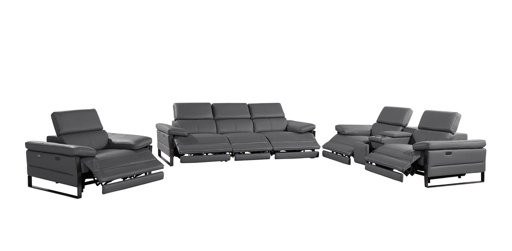 1246 Divanitalia Modular Power Triple Reclining Sofa, Console Loveseat, and Chair Set with Power Headrests - Top Grain Italian Leather - Dark Grey - SKU 1246-DK-GREY-7.6-HT-3PC - view 4