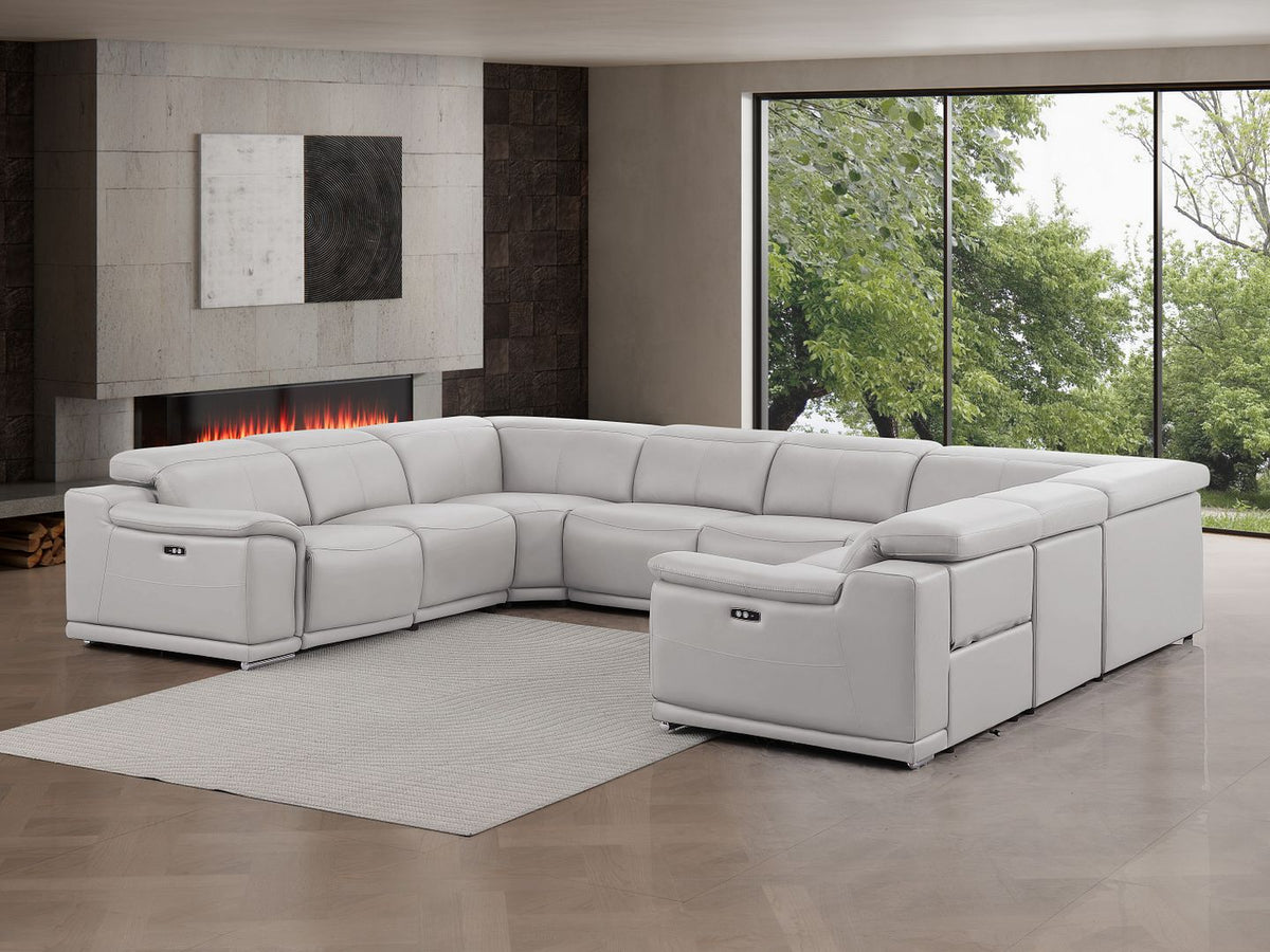 2679 8-Piece U-Shaped Power Reclining Sectional Sofa in Genuine Leather - 4 Recliners - Light Grey - SKU 2679-LT-GRAY-8PC-4PWR-U-NC-SECT