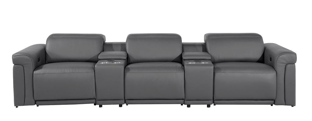 1126 Divanitalia 5-Piece Modular Power Reclining Sofa in Top Grain Italian Leather with 3 Power Recliners & Power Headrests