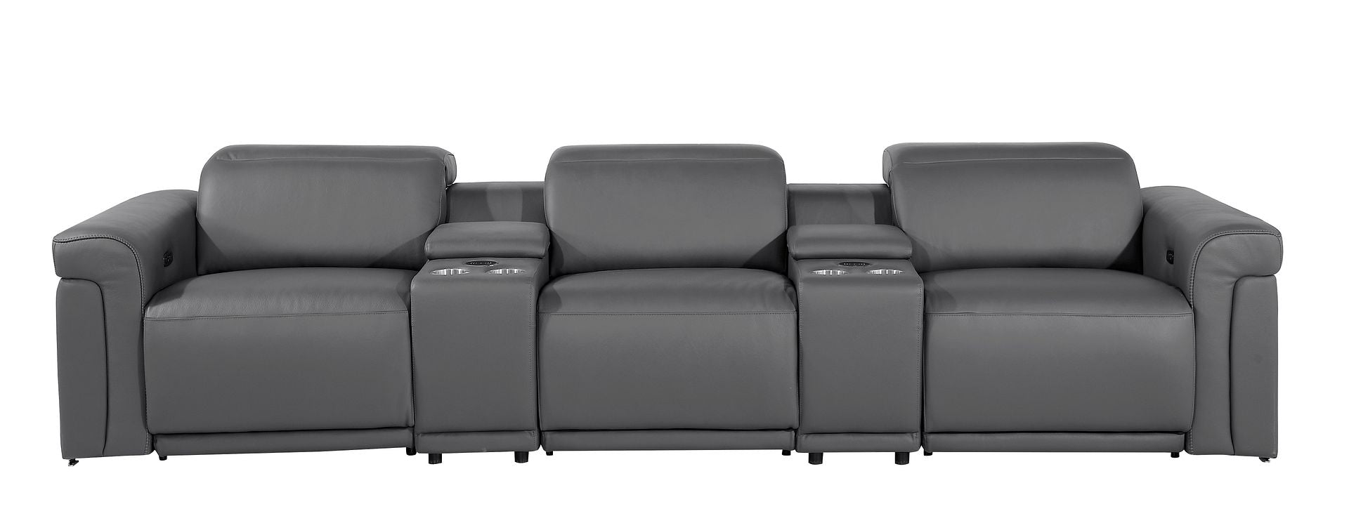 1126 Divanitalia 5-Piece Modular Power Reclining Sofa in Top Grain Italian Leather with 3 Power Recliners & Power Headrests