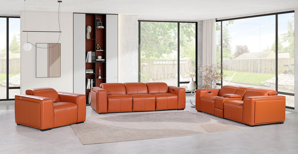 1224 Divanitalia 7-Piece Modular Power Reclining Sofa, Loveseat & Chair Set in Top Grain Italian Leather with 5 Power Recliners & Power Headrests