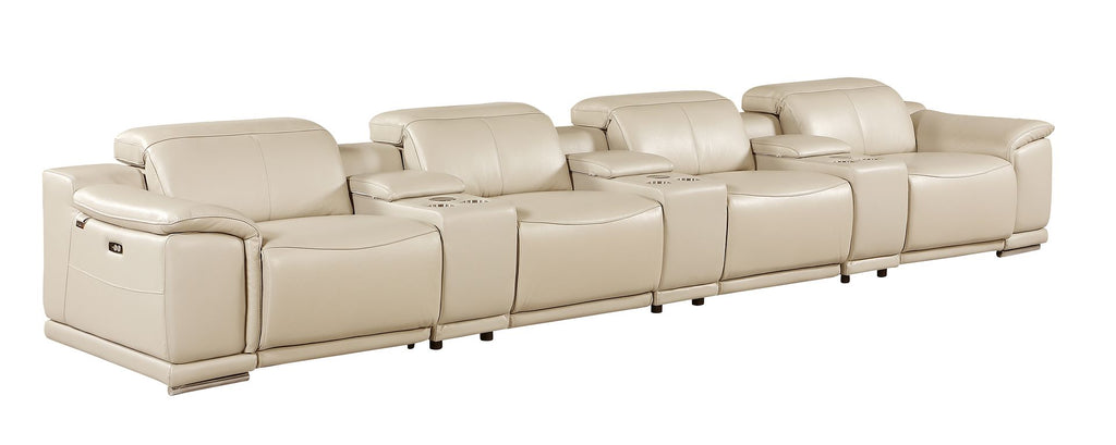 9762 Divanitalia 7-Piece Modular Top Grain Italian Leather Power Reclining Sofa with 4 Power Recliners