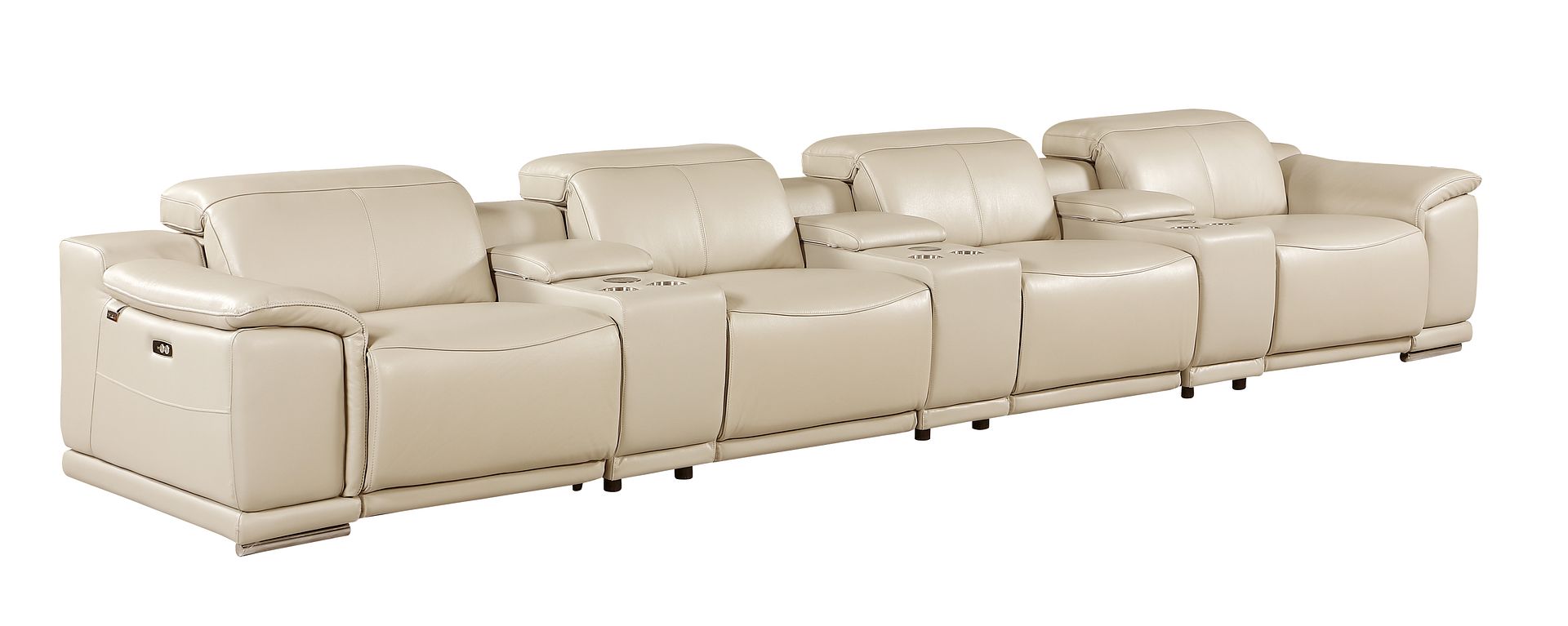 9762 Divanitalia 7-Piece Modular Top Grain Italian Leather Power Reclining Sofa with 4 Power Recliners