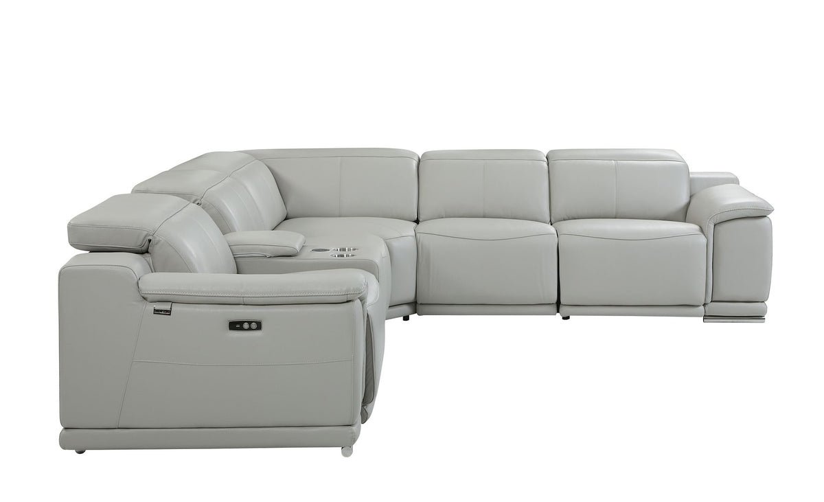 9762 Divanitalia 5-Piece L-Shaped Top Grain Italian Leather Sectional Sofa with 3 Power Recliners - Light Grey - SKU 9762-5PC-3PWR-SECTIONAL- LIGHT GREY-GROUP - view 4