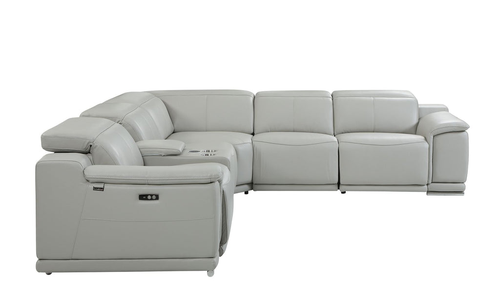 9762 Divanitalia 6-Piece L-Shaped Top Grain Italian Leather Sectional Sofa with 3 Power Recliners