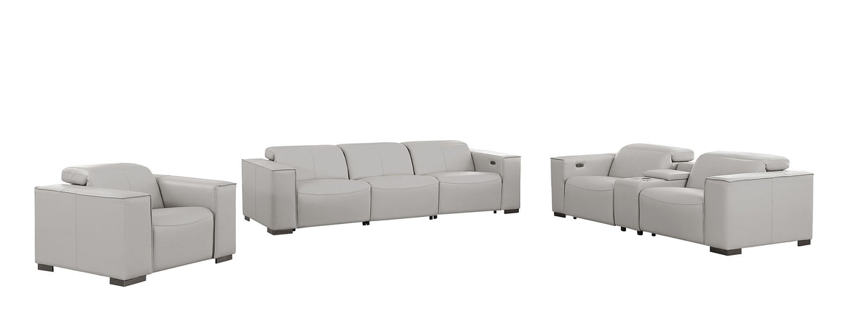 1208 Modular Leather Set with 5 Power Recliners & Power Headrests - Light Grey - SKU 1208-LT-GREY-7.5-HT-3PC - view 3