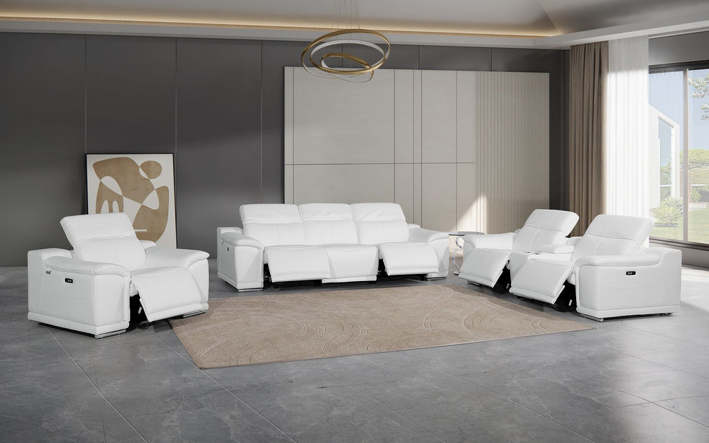 9762 Divanitalia 7-Piece Modular Power Reclining Sofa, Loveseat and Chair Set with 5 Power Recliners in Top Grain Italian Leather - White - SKU 9762-WHITE-7.5-HT-3PC - view 2