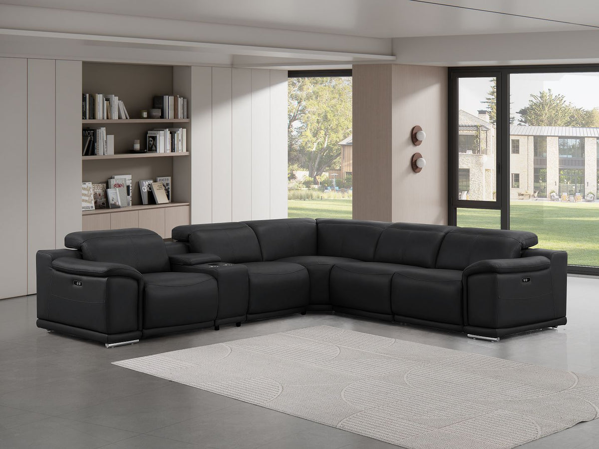 2679 6-Piece L-Shaped Power Reclining Sectional Sofa in Genuine Leather - 3 Recliners - Black - SKU 2679-BLACK-6PC-3PWR-L-SECT