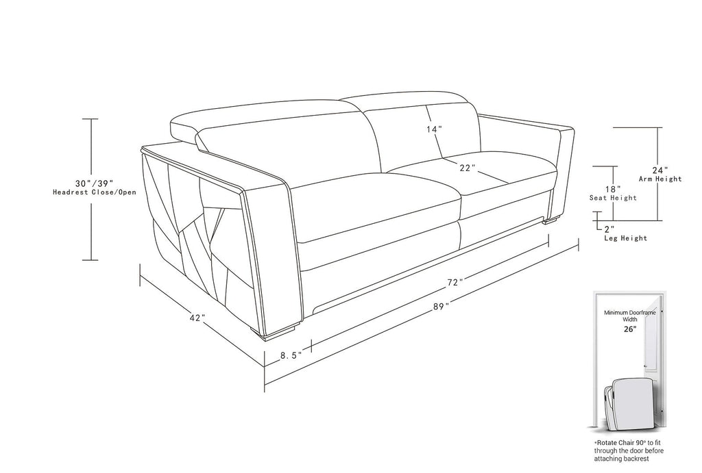 1120 Divanitalia Sofa with Adjustable Headrest in Top-grain Italian Leather - White - SKU 1120-WHITE-S - view 12
