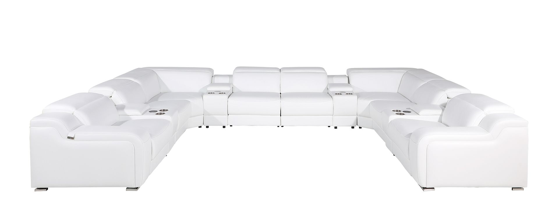 1116 Divanitalia 12-Piece U-Shaped Sectional Sofa in Top Grain Italian Leather with 4 Power Recliners & Power Headrests