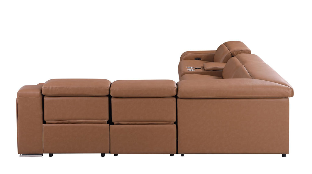 1116 Divanitalia 6-Piece L-Shaped Sectional Sofa in Top Grain Italian Leather with 3 Power Recliners & Power Headrests - Cognac - SKU 1116-COGNAC-6PC-3PWR-SECTIONAL- GROUP - view 7