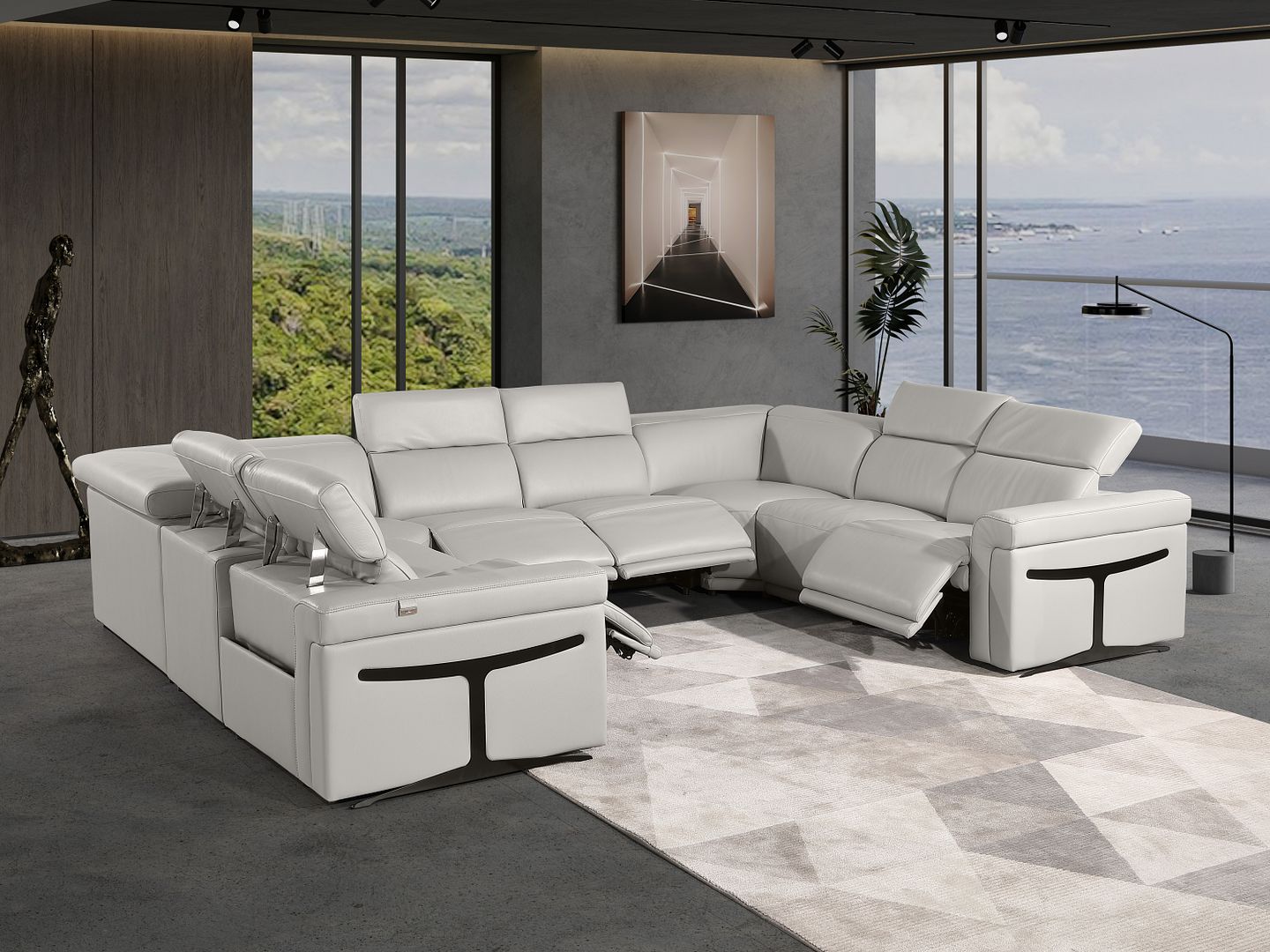 1126 Divanitalia 8-Piece U-Shaped Sectional Sofa in Top Grain Italian Leather with 4 Power Recliners & Power Headrests