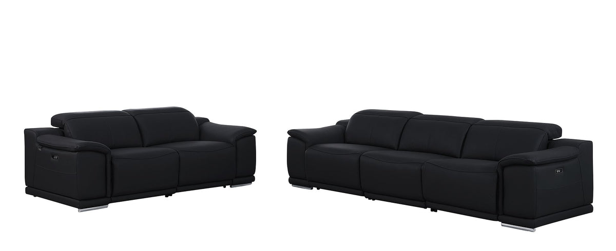 9762 Divanitalia 5-Piece Modular Power Reclining Sofa and Loveseat Set with 5 Power Recliners in Top Grain Italian Leather - Black - SKU 9762-BLACK-5.4-HT-2PC - view 3