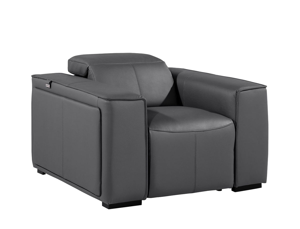 1224 Divanitalia 6-Piece Modular Power Reclining Sofa, Loveseat & Chair Set in Top Grain Italian Leather with 6 Power Recliners & Power Headrests - Dark Grey - SKU 1224-DK-GREY-6.6-HT-3PC - view 9