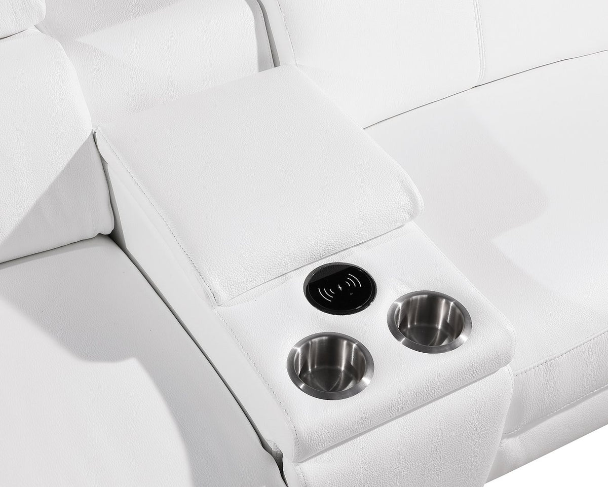 1246 Divanitalia Modular Power Triple Reclining Sofa, Console Loveseat, and Chair Set with Power Headrests - Top Grain Italian Leather - White - SKU 1246-WHITE-7.6-HT-3PC - view 13
