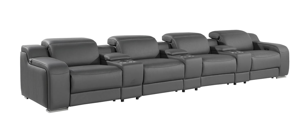 1116 Divanitalia 7-Piece Modular Power Reclining Sofa in Top Grain Italian Leather with 4 Power Recliners & Power Headrests - Dark Grey - SKU 1116-DK-GREY-S-7.4-HT - view 4