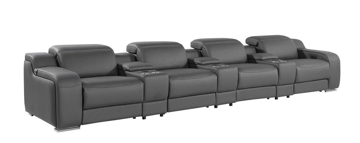 1116 Divanitalia 7-Piece Modular Power Reclining Sofa in Top Grain Italian Leather with 4 Power Recliners & Power Headrests - Dark Grey - SKU 1116-DK-GREY-S-7.4-HT - view 4