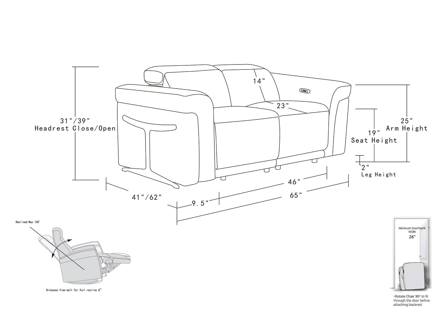 1126 Divanitalia Power Reclining Loveseat in Top Grain Italian Leather with 2 Power Recliners & Power Headrests