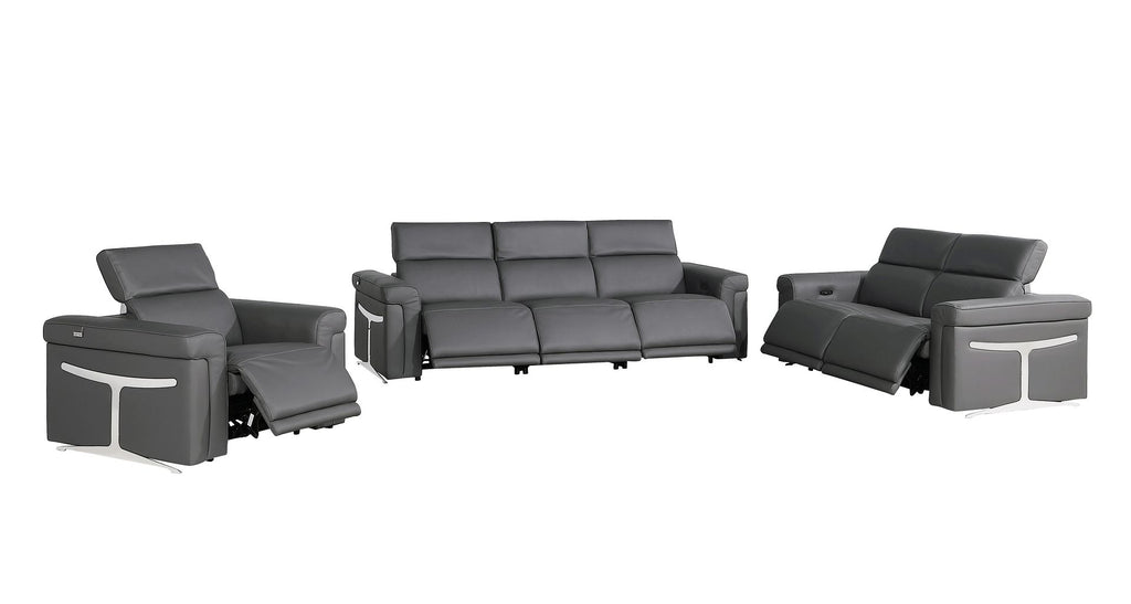 1126 Divanitalia 6-Piece Modular Power Reclining Sofa, Loveseat & Chair Set in Top Grain Italian Leather with 6 Power Recliners & Power Headrests - Dark Grey - SKU 1126-DK_GREY-6.6-HT-3PC - view 4