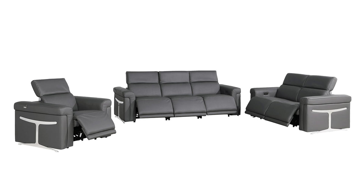 1126 Divanitalia 6-Piece Modular Power Reclining Sofa, Loveseat & Chair Set in Top Grain Italian Leather with 6 Power Recliners & Power Headrests - Dark Grey - SKU 1126-DK_GREY-6.6-HT-3PC - view 4