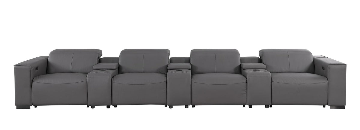 1208 7 Piece Leather Sofa with 4 Power Recliners and Power Headrests - Dark Grey - SKU 1208-DK-GREY-S-7.4-HT - view 3