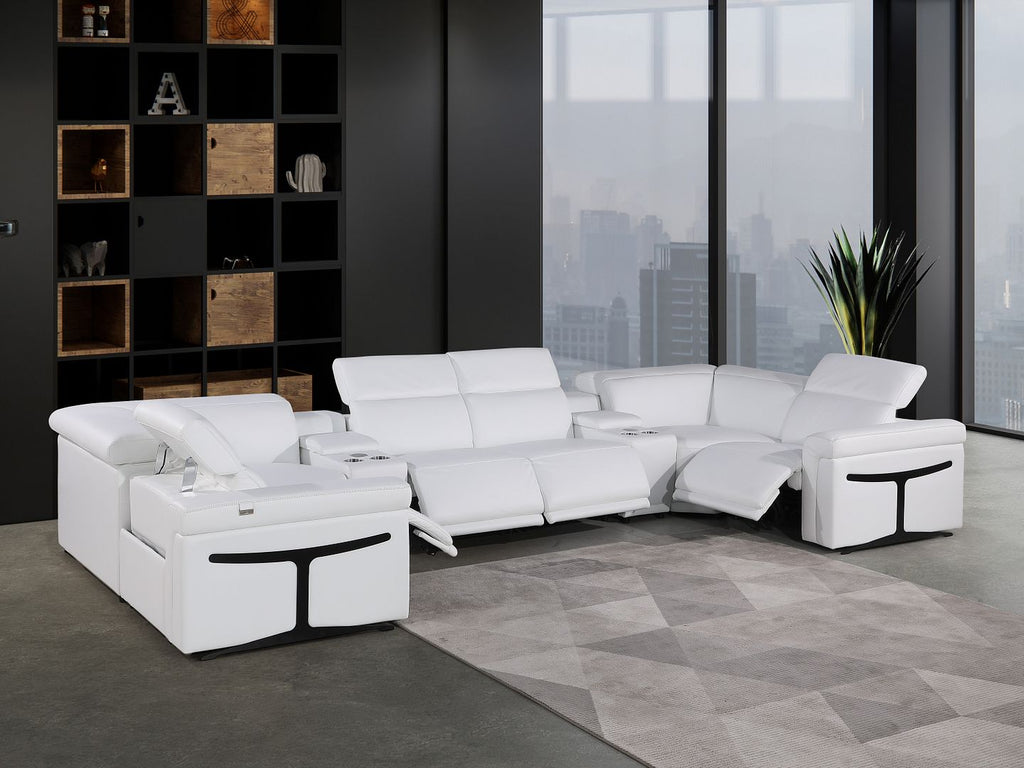 1126 Divanitalia 8-Piece U-Shaped Sectional Sofa in Top Grain Italian Leather with 4 Power Recliners & Power Headrests