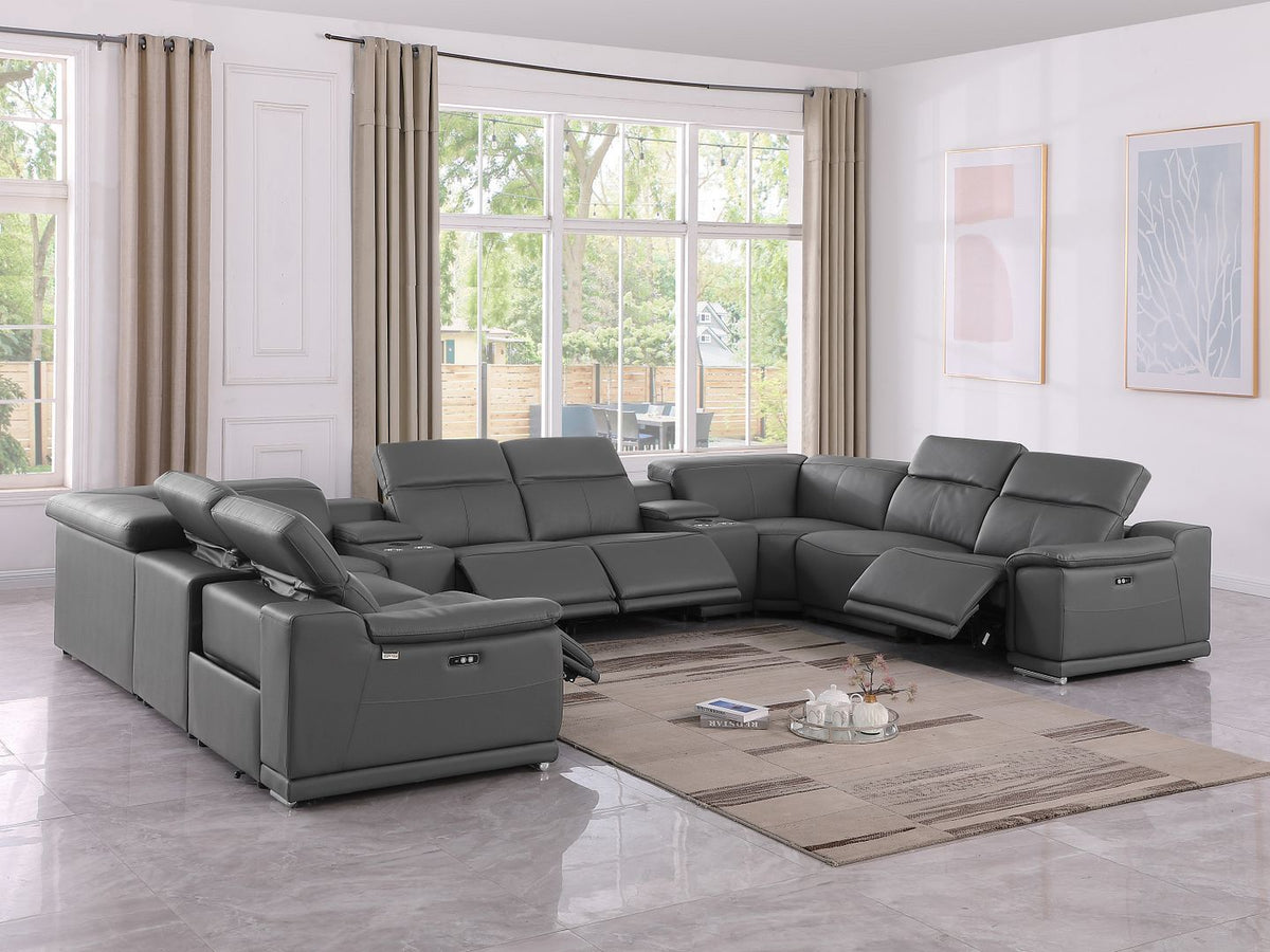 9762 Divanitalia 10-Piece U-Shaped Top Grain Italian Leather Sectional Sofa with 4 Power Recliners - Dark Grey - SKU 9762-DK-GREY-10PC-4PWR-U-SECTIONAL-GROUP - view 2