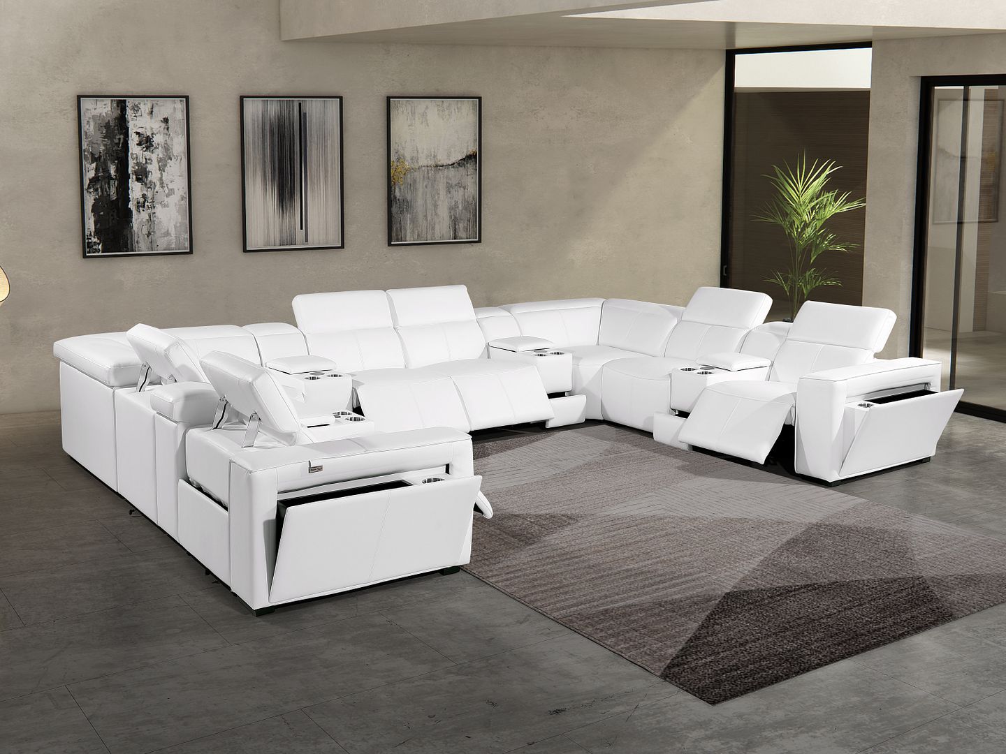 1224 Divanitalia 12-Piece U-Shaped Sectional Sofa in Top Grain Italian Leather with 4 Power Recliners & Power Headrests