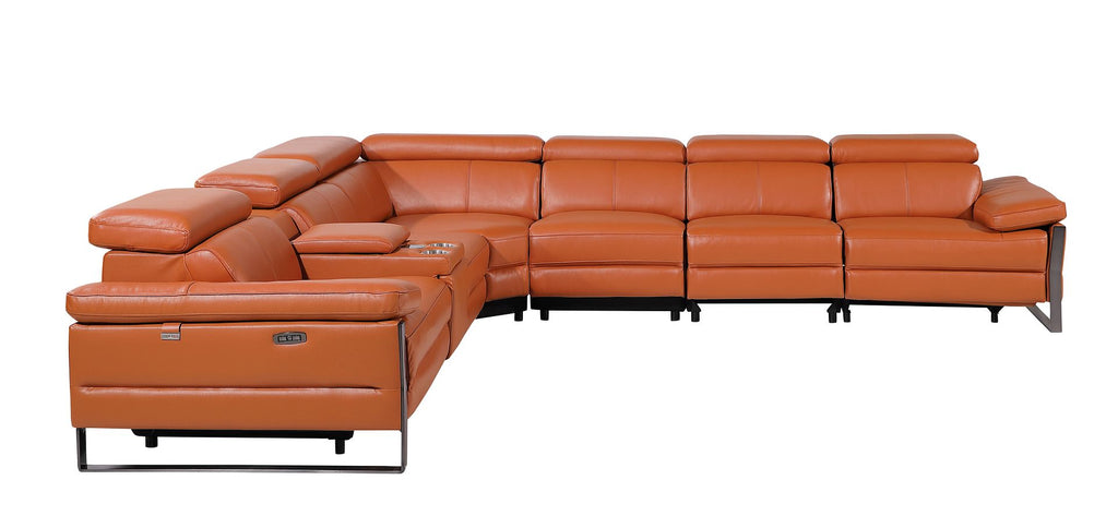 1246 Divanitalia 7-Piece L-Shaped Modular Power Reclining Sectional Sofa with 3 Power Recliners and Power Headrests - Top Grain Italian Leather