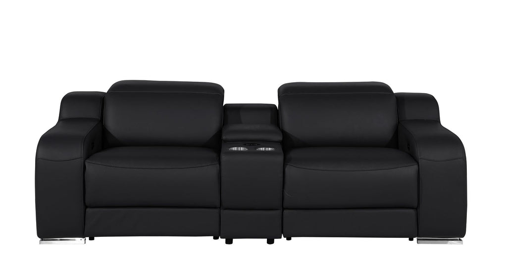 1116 Divanitalia 3-Piece Modular Power Reclining Console Loveseat in Top Grain Italian Leather with 2 Power Recliners & Power Headrests - Black - SKU 1116-BLACK-3.2-HT - view 3