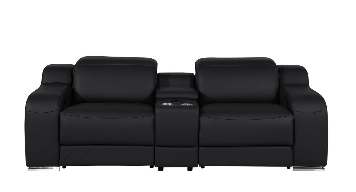 1116 Divanitalia 3-Piece Modular Power Reclining Console Loveseat in Top Grain Italian Leather with 2 Power Recliners & Power Headrests - Black - SKU 1116-BLACK-3.2-HT - view 3