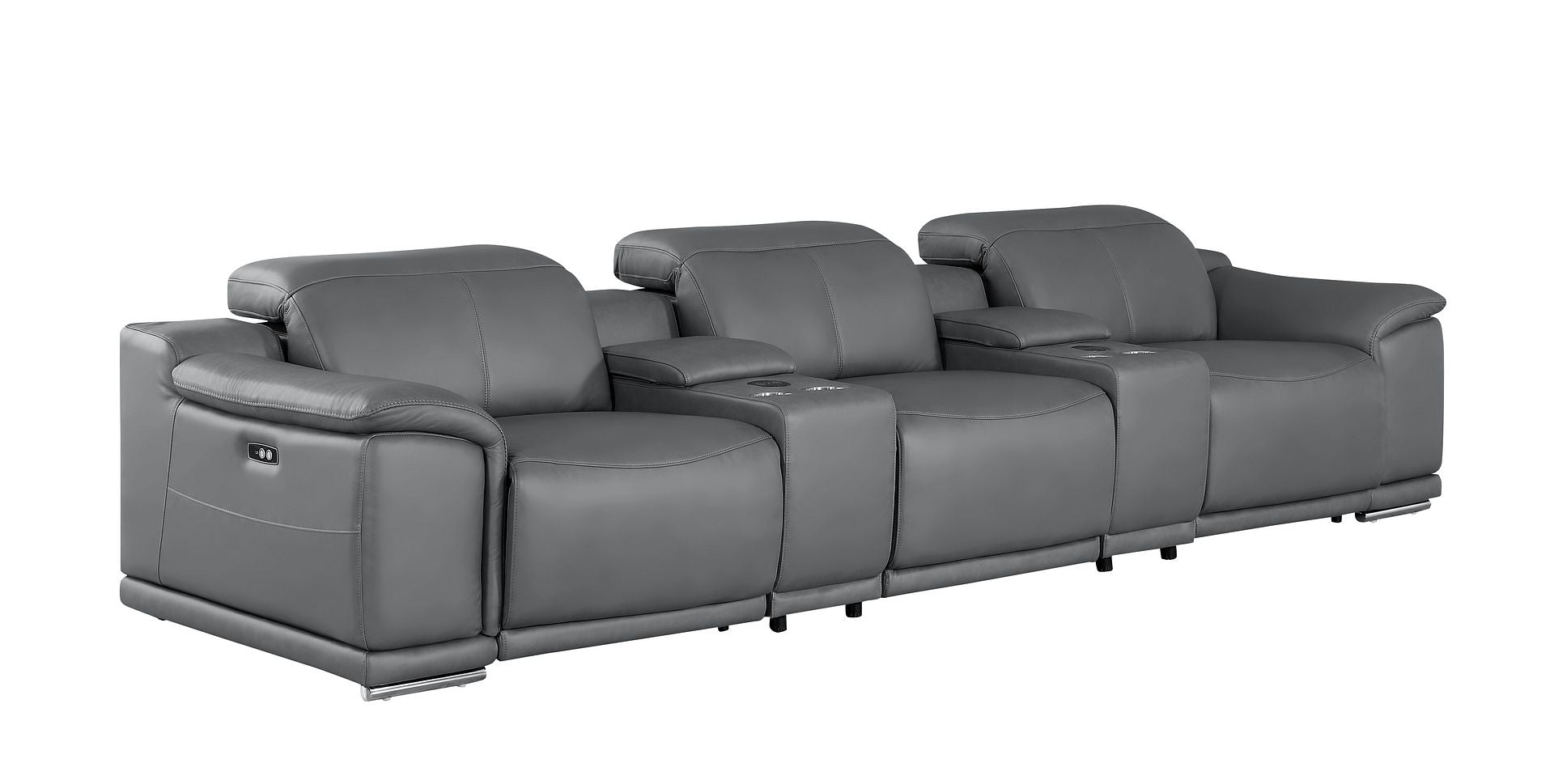 2679 Genuine Leather Sofa with 3 Power Recliners & Dual Storage Consoles