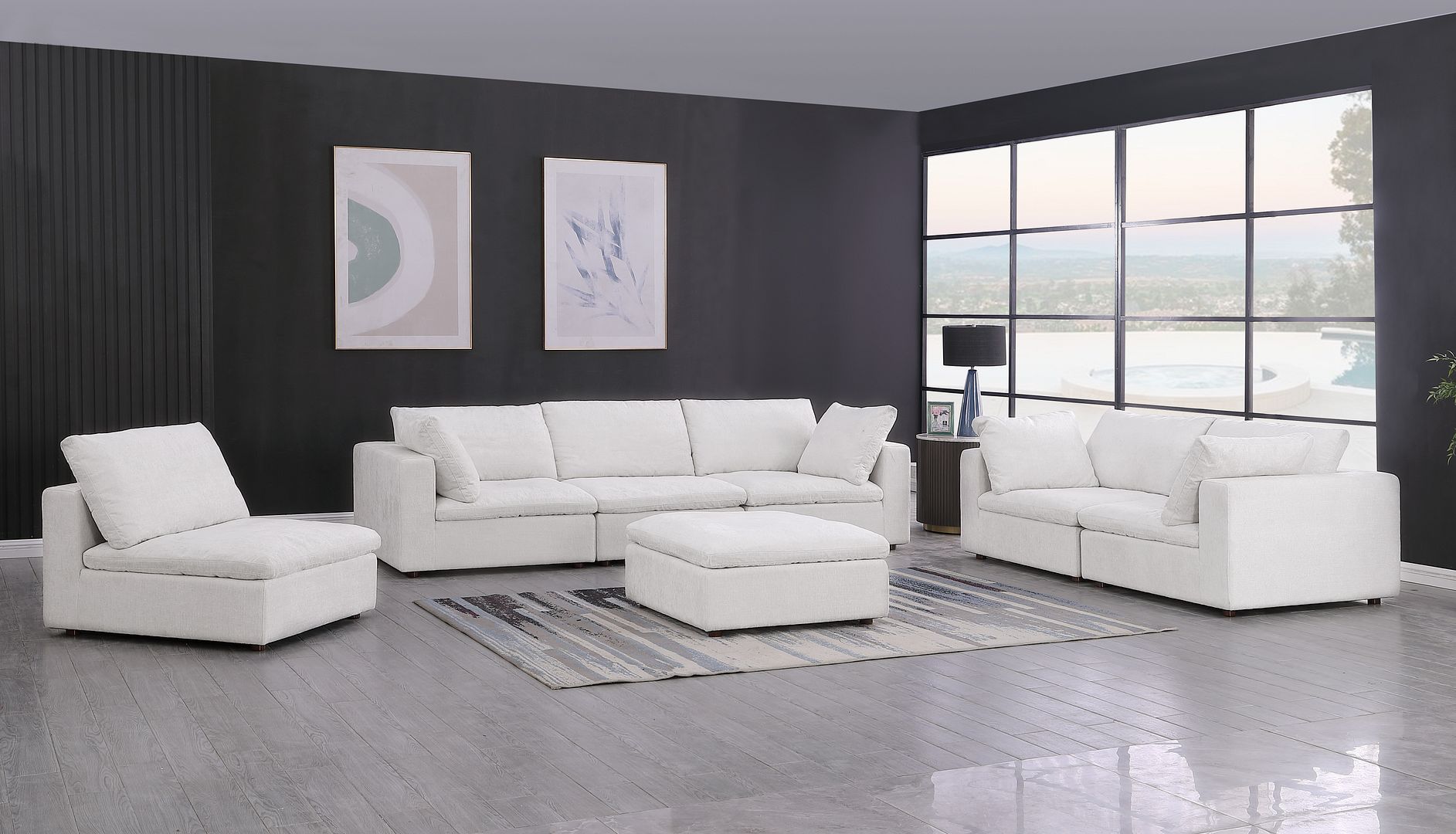 1100 Divanitalia 3-Piece Sofa Set with Ottoman - Top-grain Italian Leather - Pearl