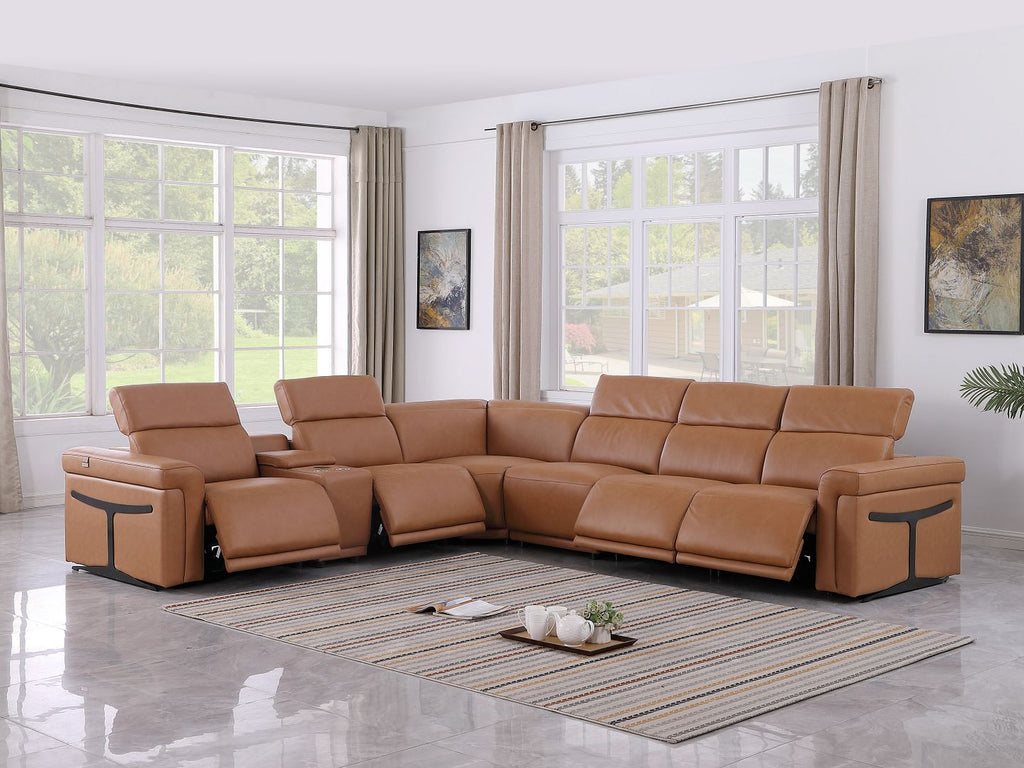 1126 Divanitalia 7-Piece L-Shaped Sectional Sofa in Top Grain Italian Leather with 4 Power Recliners & Power Headrests - Cognac - SKU 1126-COGNAC-SEC-7PC-4PWR-SECTIONAL-GROUP - view 2