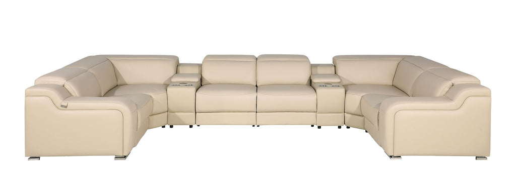 1116 Divanitalia 10-Piece U-Shaped Sectional Sofa in Top Grain Italian Leather with 4 Power Recliners & Power Headrests
