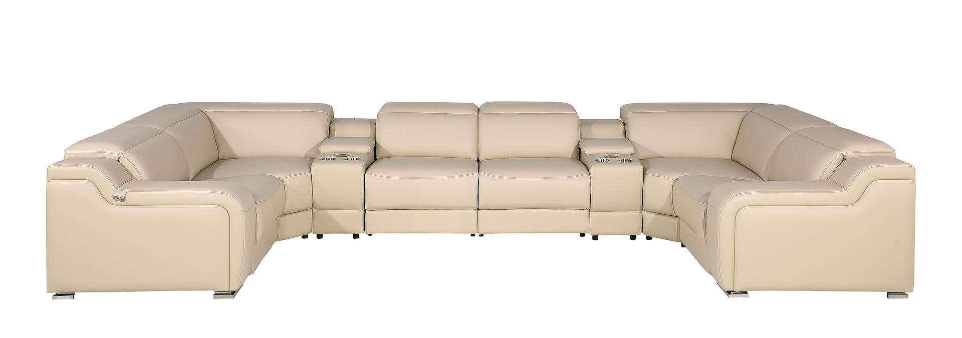 1116 Divanitalia 10-Piece U-Shaped Sectional Sofa in Top Grain Italian Leather with 4 Power Recliners & Power Headrests