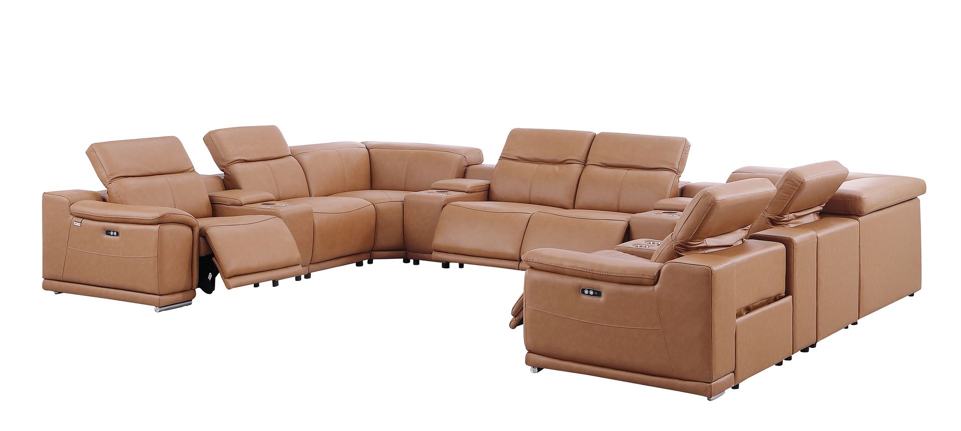 9762 Divanitalia 12-Piece U-Shaped Top Grain Italian Leather Sectional Sofa with 4 Power Recliners