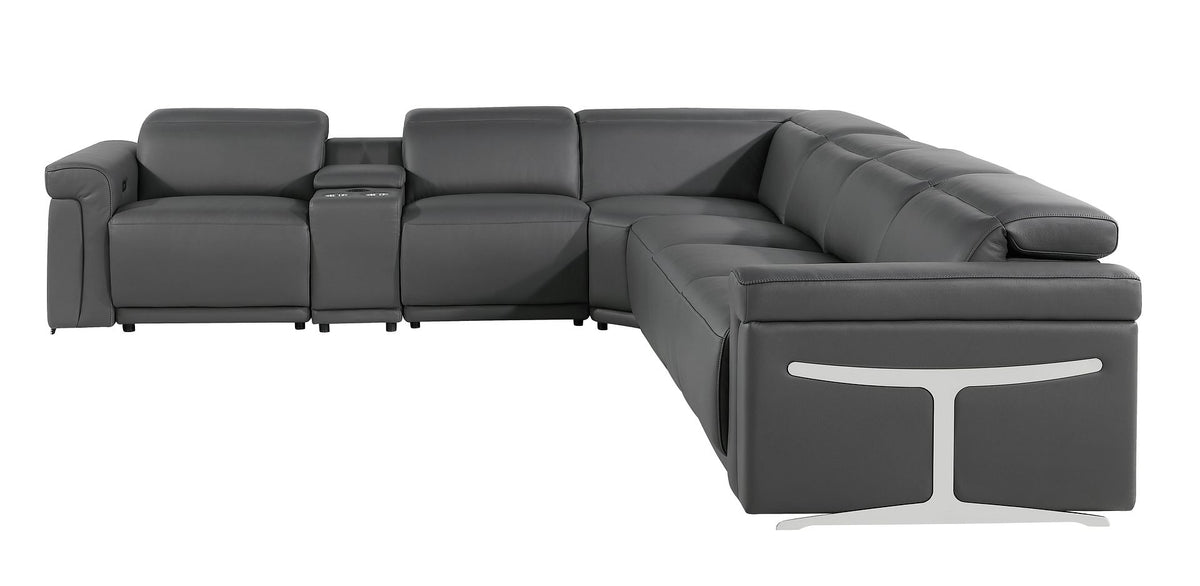 1126 Divanitalia 7-Piece L-Shaped Sectional Sofa in Top Grain Italian Leather with 3 Power Recliners & Power Headrests - Dark Grey - SKU 1126-DK-GREY-SEC-7PC-3PWR-SECTIONAL-GROUP - view 5