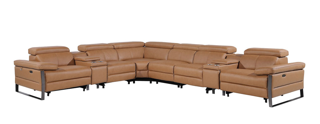 1246 Divanitalia 8-Piece L-Shaped Modular Power Reclining Sectional Sofa with 3 Power Recliners and Power Headrests - Top Grain Italian Leather