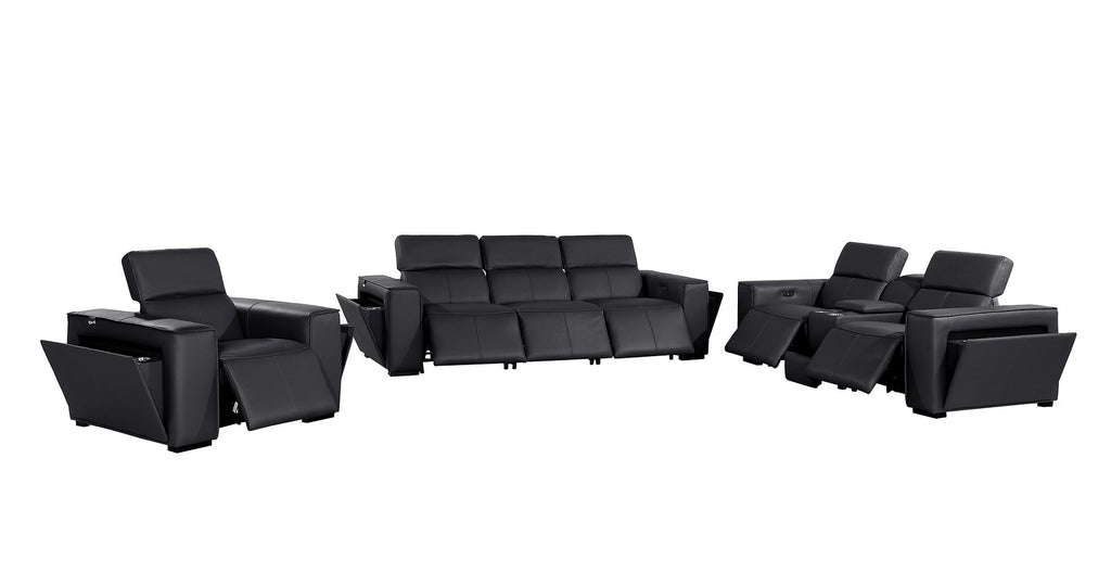 1224 Divanitalia 7-Piece Modular Power Reclining Sofa, Loveseat & Chair Set in Top Grain Italian Leather with 6 Power Recliners & Power Headrests - Black - SKU 1224-BLACK-7.6-HT-3PC - view 4