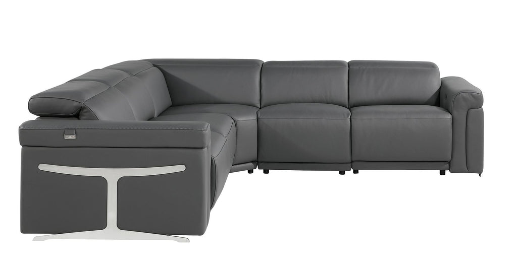 1126 Divanitalia 5-Piece L-Shaped Sectional Sofa in Top Grain Italian Leather with 3 Power Recliners & Power Headrests - Dark Grey - SKU 1126-DK-GREY-SEC-5PC-3PWR-SECTIONAL-GROUP - view 3