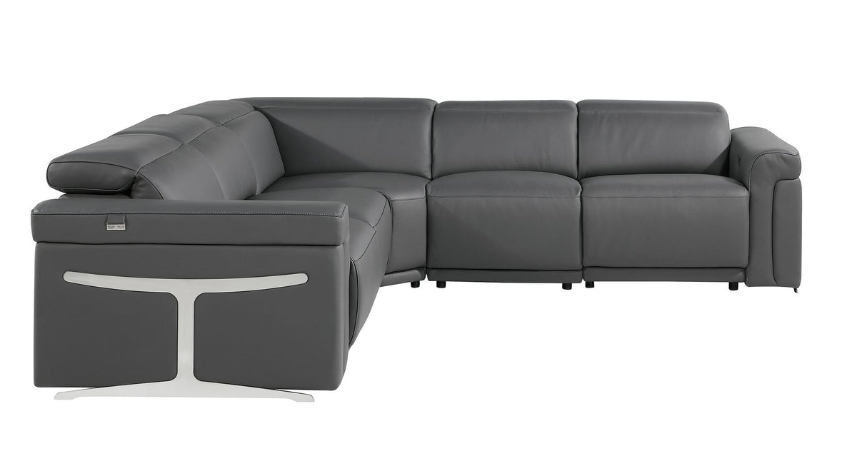 1126 Divanitalia 5-Piece L-Shaped Sectional Sofa in Top Grain Italian Leather with 3 Power Recliners & Power Headrests - Dark Grey - SKU 1126-DK-GREY-SEC-5PC-3PWR-SECTIONAL-GROUP - view 3